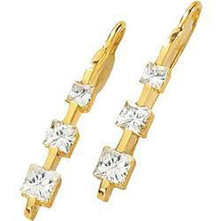 14K Yellow Gold Created Moissanite 3 Stone Earringsyellow 