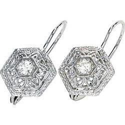 14K White Gold Created Moissanite Filigree Leverback Earringswhite 