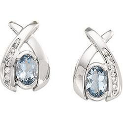 14K White Gold Aquamarine & Diamond Earringswhite 