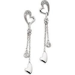 14K White Gold Diamond Heart Earringswhite 