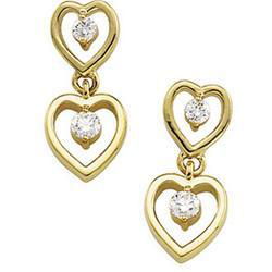 14K Yellow Gold Diamond Heart Earringsyellow 