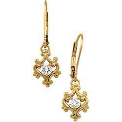 14K Yellow Gold Diamond Leverback Earringsyellow 