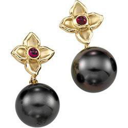 14K Yellow Gold Tahitian Pearl & Genuine Ruby Earringsyellow 