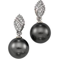 14K White Gold Tahitian Pearl & Diamond Earringswhite 