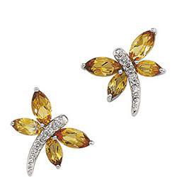 14K White Gold Citrine & Diamond Butterfly Earringswhite 