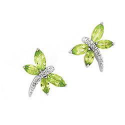 14K White Gold Peridot & Diamond Butterfly Earringswhite 