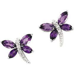 14K White Gold Amethyst & Diamond Butterfly Earringswhite 