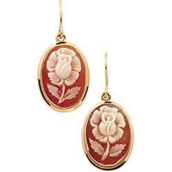 14K Yellow Gold Cornelian Shell Cameo Flower Earringsyellow 