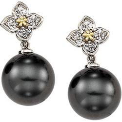 18K Yellow Gold Tahitian Pearl & Diamond Earringsyellow 