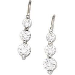 14K Yellow Gold Three 3 Stone Cubic Zirconia Earringsyellow 