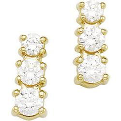 14K Yellow Gold Three 3 Stone Cubic Zirconia Earringsyellow 