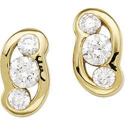 14K Yellow Gold Three 3 Stone Cubic Zirconia Earringsyellow 