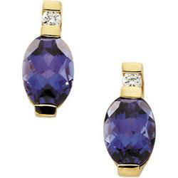 14K Yellow Gold Chatham Created Alexandrite & Diamond Earringsyellow 