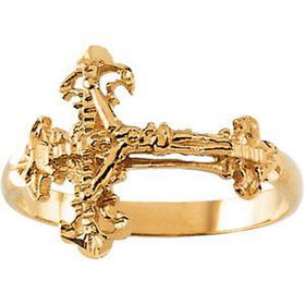 14K Yellow Gold Ladies Crucifix Ring - Size 7yellow 