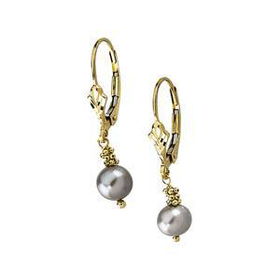 14K Yellow Gold Lever Back Earrings With Grey Pearlyellow 