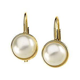14K Yellow Gold Lever Back Earrings With Pearlyellow 