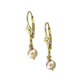 14K Yellow Gold Lever Back Earrings With Pink Pearlyellow 