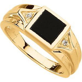14K Yellow Gold Men's Onyx & Diamond Ringyellow 