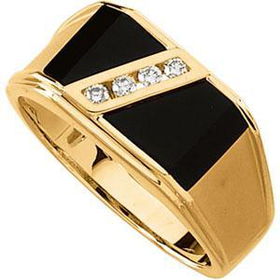 14K Yellow Gold Men's Onyx & Diamond Ringyellow 