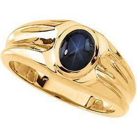 14K Yellow Gold Men's Synthetic Blue Star Ringyellow 