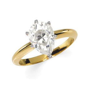 14K Yellow Gold Pear Shape Created Moissanite Solitaire Ring - 2.00 ctwyellow 