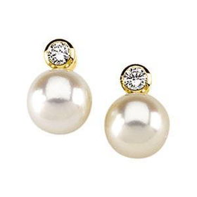 14K Yellow Gold Pearl & Diamond Earringsyellow 