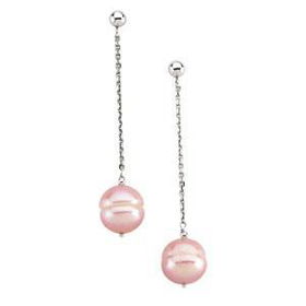 14K Yellow Gold Pink Freshwater Cultured Circle Pearl Earringsyellow 