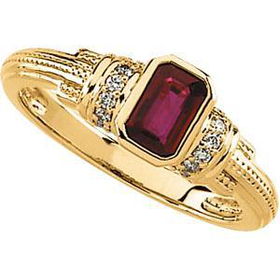 14K Yellow Gold Ruby & Diamond Ringyellow 