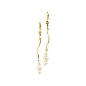14K Yellow Gold Spiral & Triple White Freshwater Pearl Earringsyellow 