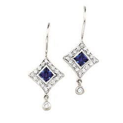 14K White Gold Chatham Created Sapphire & Diamond Earringswhite 
