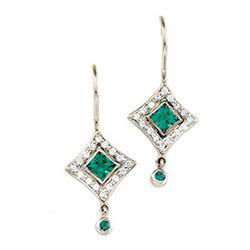 14K White Gold Chatham Created Emerald & Diamond Earringswhite 