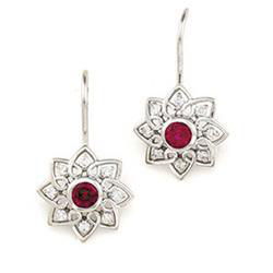 14K White Gold Chatham Created Ruby & Diamond Earringswhite 