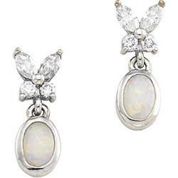 14K White Gold Opal & Diamond Earringswhite 