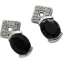 14K White Gold Onyx & Diamond Earringswhite 