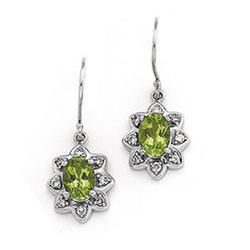 14K White Gold Peridot & Diamond Earringswhite 
