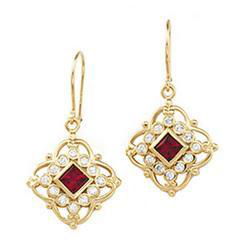 14K Yellow Gold Chatham Created Ruby & Diamond Earringsyellow 