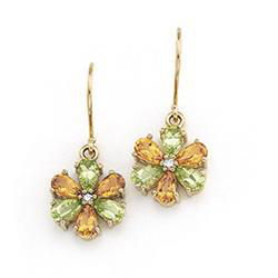 14K Yellow Gold Peridot, Citrine & Diamond Earringsyellow 