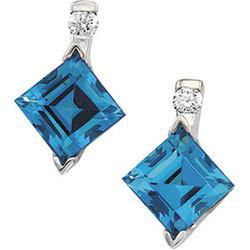 14K White Gold Swiss Blue Topaz & Diamond Earringswhite 