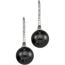 14K White Gold Tahitian Pearl & Diamond Earringswhite 