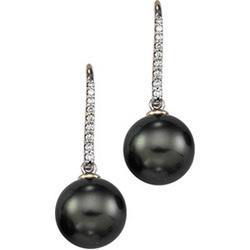 14K White Gold Tahitian Pearl & Diamond Earringswhite 
