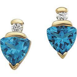 14K Yellow Gold Swiss Blue Topaz & Diamond Earringsyellow 