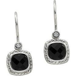 14K White Gold Onyx & Diamond Earringswhite 
