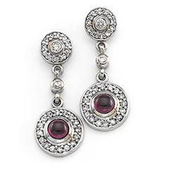 14K White Gold Rhodolite Garnet & Diamond Earringswhite 