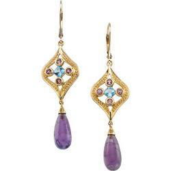 14K Yellow Gold Swiss Blue Topaz, Amethyst & Pink Tourmaline Earringsyellow 