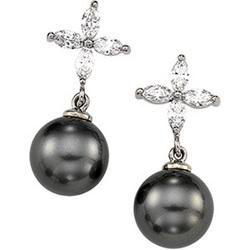 14K White Gold Tahitian Pearl & Diamond Earringswhite 