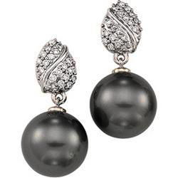 14K White Gold Tahitian Pearl & Diamond Earringswhite 