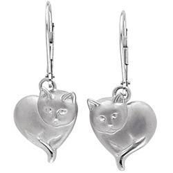 Sterling Silver Left Kitty Love Leverback Earringssterling 