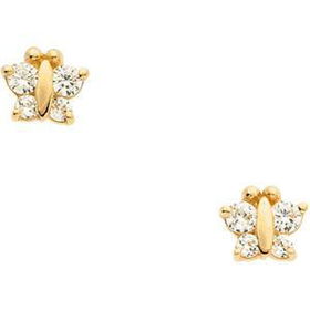 14K Yellow Gold Teen Cubic Zirconia Butterfly Earringsyellow 