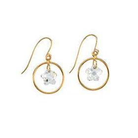 14K Yellow Gold Teen Hoop With Star Cubic Zirconia Earringsyellow 