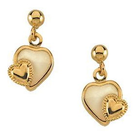 14K Yellow Gold Teen Mother Of Pearl Double Heart Earringsyellow 